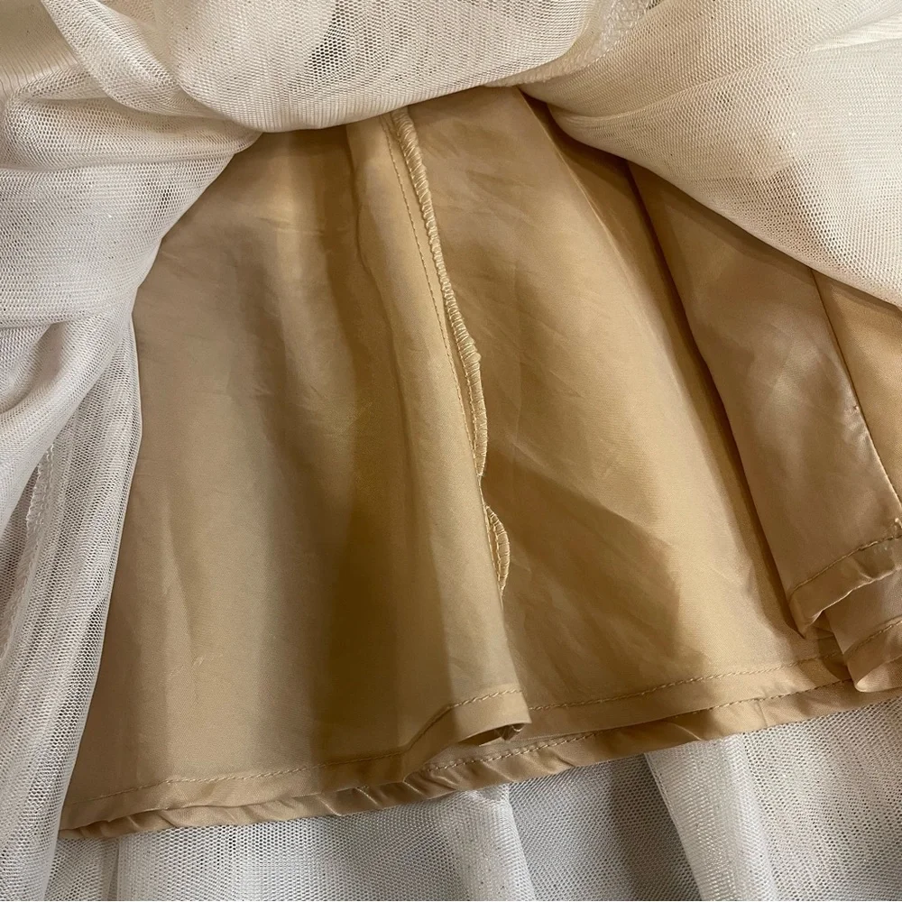 H&M Beige Decorative Belt Flower Glitter Tulle Dress - Picture 4 of 5